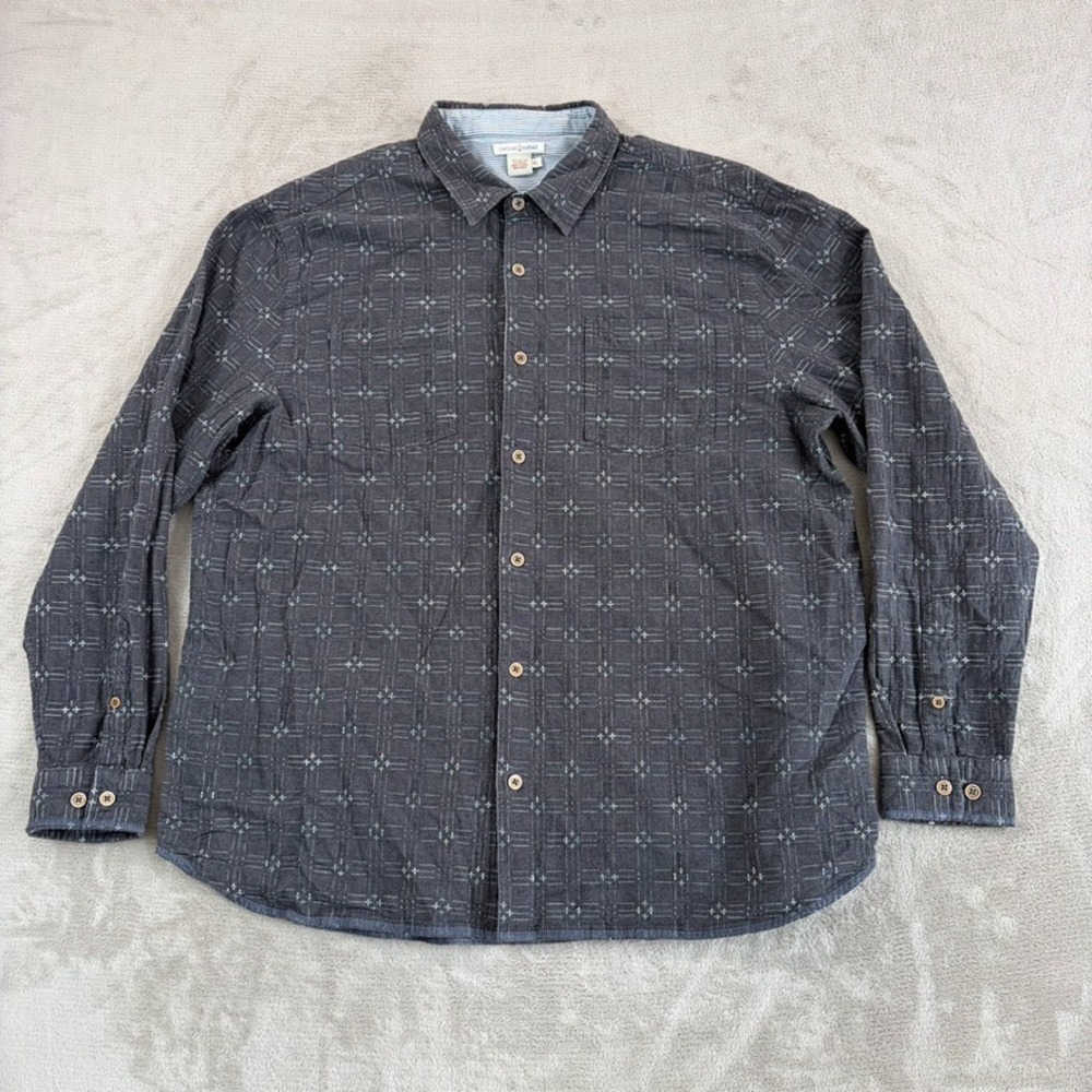 Carbon2cobalt Flannel Shirt in Grey Geometric Pocket Men XL Long Sleeve Preppy